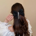Pince à cheveux noeud noir élégante avec franges en strass pour femmes - Pince À Cheveux N° 89 - Noire
