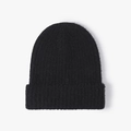 Gorro de punto acanalado negro grueso con textura de mohair suave y dobladillo de invierno - Negro