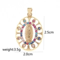 Gold Virgin Mary oval pendant with colorful zircon stones and size dimensions - Colorful Zirconia Hollow Oval Virgin Mary D2028JC