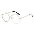 Gafas de sol retro redondas de medio marco de metal dorado con puntas negras - C5 / Montura Oro Anti-luz Azul