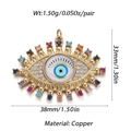 Detail view of evil eye copper pendant with measurements 38mm by 33mm and colorful zircons - YSN031-05 (Purple Tone Spiked Eye)