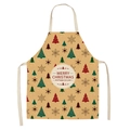 Detail of Christmas apron featuring Santa, reindeer patterns and Merry Christmas text - Style-15 (Linen Xmas Tree)