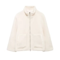 Close-up of cream white fleece jacket with high collar and large front pockets - XS / Tops / Off White