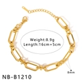Detailed view of gold stainless steel heart chain bracelet with 16cm plus 5cm length spec - Gold Chunky Chain Style (NB-B1210)