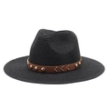 Chapeau de cow-boy en paille noire pliable avec bande en cuir cloutée et accents V - M (56-58cm) / Noir