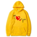 Yellow Valentine hoodie featuring red heart and me and you puzzle prints - S / Tops / Yellow