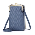 Mini borsa a tracolla blu con trapuntatura a foglia e chiusura vintage dorata - Blu scuro