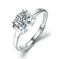 Adjustable S925 sterling silver ring with a four-prong set round brilliant moissanite - Classic 1-carat Bull's Head Ljz-87 / Adjustable Open