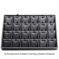 24-grid black faux leather jewelry tray for earrings, pendants and necklaces - 24-Slot Pendant Tray