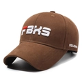 Dark brown cotton baseball cap with FBKS embroidery and curved brim for casual wear - Coffee