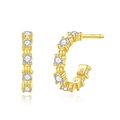 Minimalist S925 sterling silver hoop earrings with gold plating and sparkling zircon stones - Gold