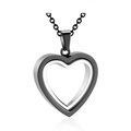 Two-tone heart pet cremation necklace in black and silver stainless steel - Heart Frame Pendant With O-Chain / Black