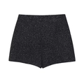 Pantaloncini in tweed nero da donna con cintura, design strutturato a trapezio autunnale - XS / Shorts