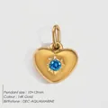 14K gold plated heart charm with aquamarine blue gemstone, size 10x12mm for jewelry - December Lake Blue / Gold