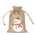 Christmas burlap drawstring gift bag with a cute snowman print and natural texture - Scarf Snowman C-01 / 10*15cm