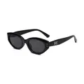 Occhiali da sole retrò cat-eye neri con montatura spessa e logo B sulla stanghetta - Montatura Nero Lucido Lenti Grigie