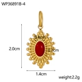 Detail showing dimensions of oval gold plated pendant with inlaid red gemstone - Gold/Red Stone