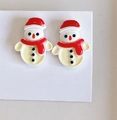 Cute Christmas snowman clip-on earrings for kids with red hats and white bodies - 29# Classic Snowman / Clip-on Earrings Pair