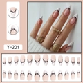 Unghie finte French bianche stile graffiti con punti neri e set completo da 24 pezzi - Stile Punto Nero Rosa Nude (Y-201)