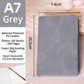 A7 mini notebook in grey premium PU leather with 100 sheets and ribbon bookmark - A7 (No Buckle / 100 Sheets) / Gray