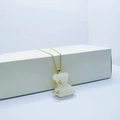 Golden chain necklace with white sugar-textured bear pendant and gold star decoration - Necklace / Milky White