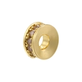 Macro detail of 18K gold plated rondelle spacer bead with purple crystals for DIY jewelry - Gold Pink Zirconia