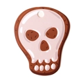 Cartoon skeleton cookie gift tag with white icing details and top hanging hole - Skull Cookie Style