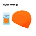 Polyamide orange adult swimming cap in clear brand packaging with one size fits all label - One Size / Nylon Orange