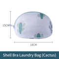Shell-shaped cactus print laundry bag for bras, white mesh protector, 18x15cm size - Graphic Print / Cactus Shell Style