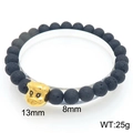 8mm black lava stone beaded bracelet featuring a gold pig charm and 25g weight - Gold Lucky Pig Style (KB205897-Z)
