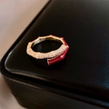 Bamboe stijl open ring met gouden metalen afwerking en rode emaille zirkonia - 8# Rood Emaille Bamboe Stijl (Goud)