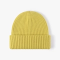 Neon lime green ribbed knit beanie with thick double-layer cuff for winter warmth - One Size / Ginger Yellow