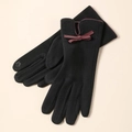 Women's black thermal touchscreen gloves with burgundy bow detail and warm plush lining - Medium Butterfly De-Velvet / Black