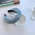 Retro blue headband with pleated texture and stylish bow knot design for women - Pleated Knot Light Blue (FK-B107 Light Blue)