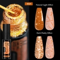 Detalle macro de gel de uñas naranja dorado reflectante con textura de brillo y destellos - Gel De Línea De Diamante Fluorescente 02 (Oro Naranja)