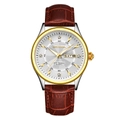 Montre quartz homme avec bracelet cuir marron et boîtier bicolore or et argent - Boîtier Or Cadran Blanc Bracelet Cuir Marron
