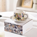 Keramik-Kaffeetassen-Set mit Blumenmuster und passender Geschenkverpackung im Set - Weiße Geschenkbox-Set