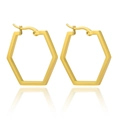 Minimalist matte gold hexagonal stainless steel hoop earrings in a modern geometric style - Hexagon / Gold