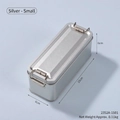 Silver rectangular metal storage box with dual locks, 15x6x6cm vintage tinplate box - Small / Silver