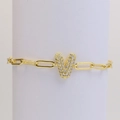 18k gold plated paperclip chain bracelet featuring a micro-pave zircon letter V charm - Letter V