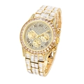 Luxury gold watch with rainbow crystals and square diamonds in a side profile view - Gold White Diamond