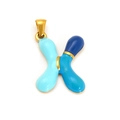 18k gold plated stainless steel letter X pendant with blue enamel for DIY jewelry - Sp640g-x (single Pendant)