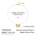 Detailed view of golden stainless steel bow necklace with a white pearl and size specs - Bow Pearl Pendant Style (YYN025195) / White