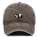 Detail of panda embroidery on dark coffee washed cotton vintage baseball cap - Coffee