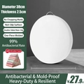 White circular PE plastic cutting board with metal handle, 38cm diameter and 2.5cm thickness - Diameter 38cm * Thickness 2.5cm / White