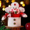 Barattolo di caramelle pupazzo di neve in maglia con stella rossa e sfondo bokeh caldo - Barattolo di Caramelle Pupazzo di Neve