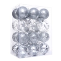 Set di palline di Natale argento in varie texture dentro una scatola trasparente - 6cm / Confezione da 24 / Argento