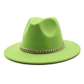 Detail of bright green wool fedora hat featuring a chunky gold chain band accessory - M (56-58cm) / Fluorescent Green