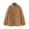 Giacca ampia in pile sherpa floreale con tasca in velluto e zip a collo alto - XS / Marrone