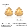 Vista detallada de pendientes triangulares dorados en acero inoxidable con pedrería blanca - Estilo de Diamantes de Imitación de Triángulo Dorado(YYE023671-G)